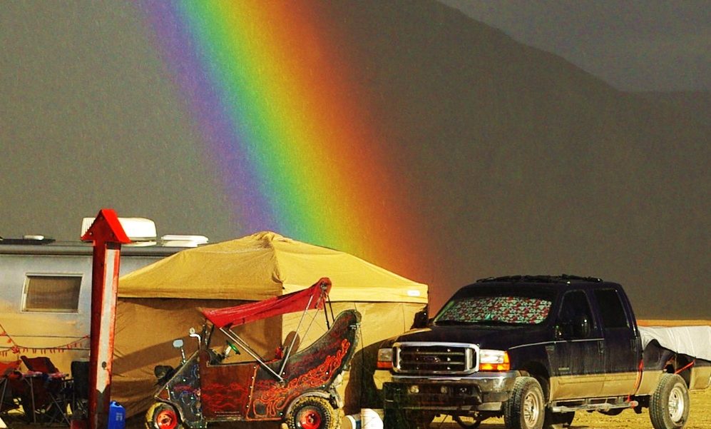 A Double Rainbow Appears At After flooding During Burning Man Event