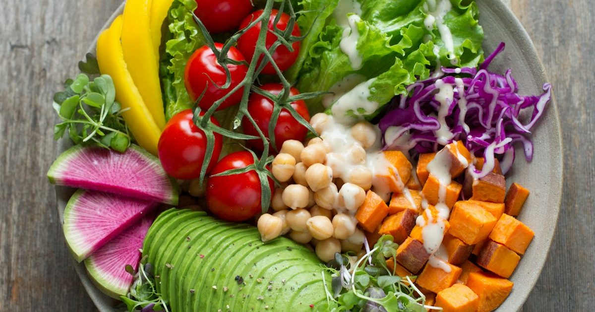 veganism: bowl of vegetable salad