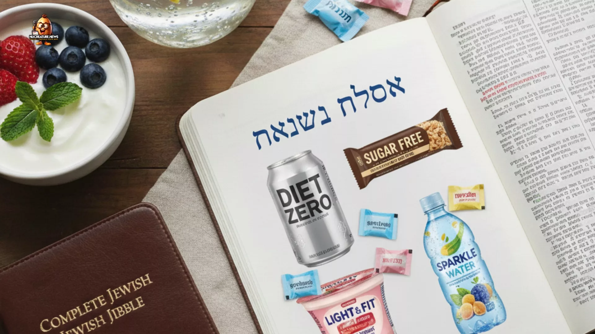 Artificial Sweeteners - soda, candy, and other snacks on a bible