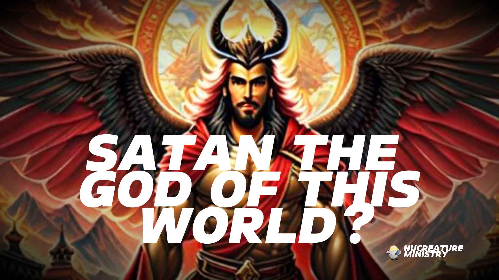Satan depicted as a handsome fallen heavenly being with wings and horns as according to scripture