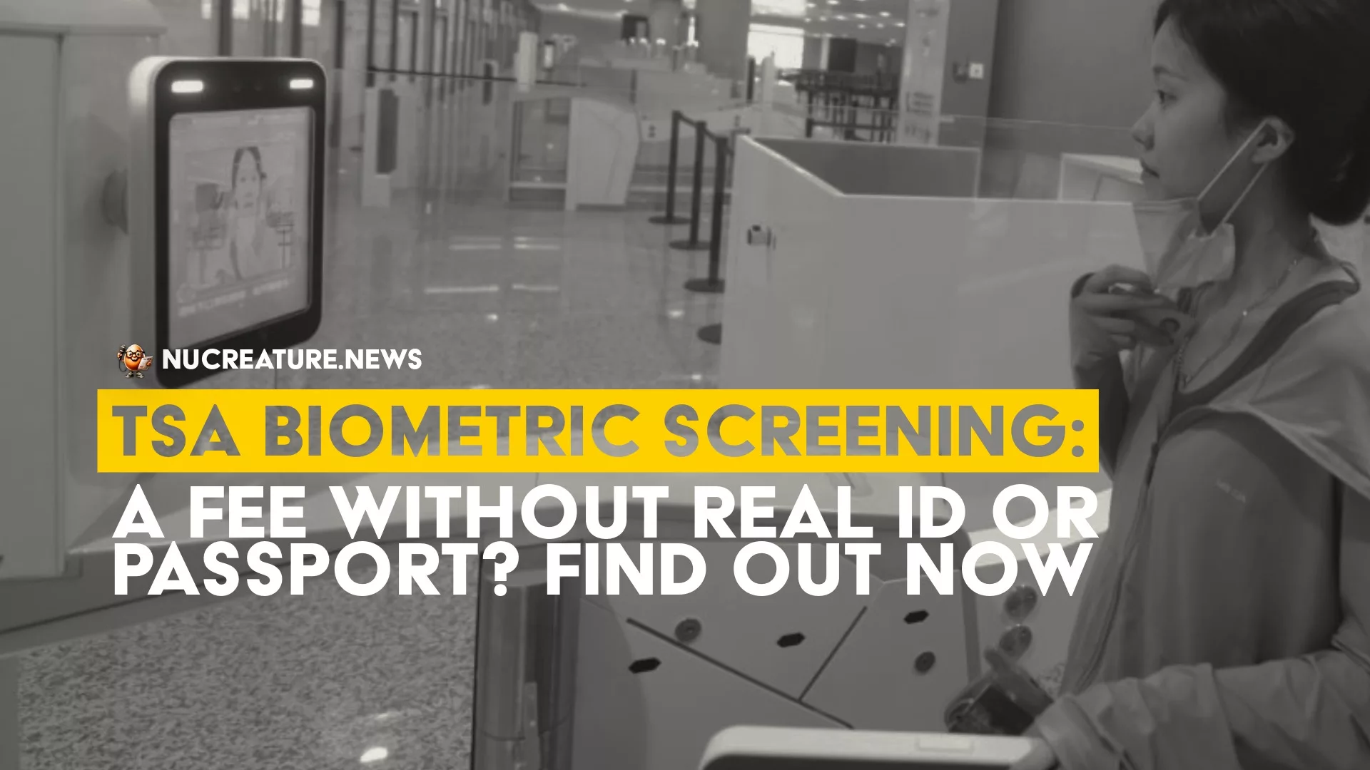 new tsa biometric screening at airports: woman removing facemask as she submits to facial recognition